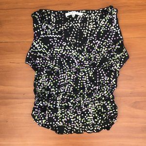 New🍓 Studio M Black dotted Gathered Side Surplice Empire Waist Top - L